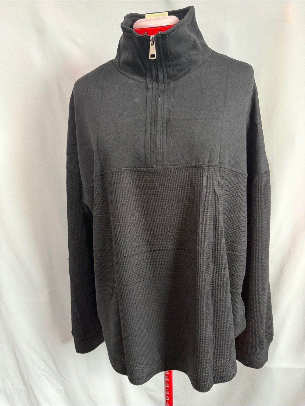 Men's Black Half-Zip Waffle-Knit Pullover Sweater LL30